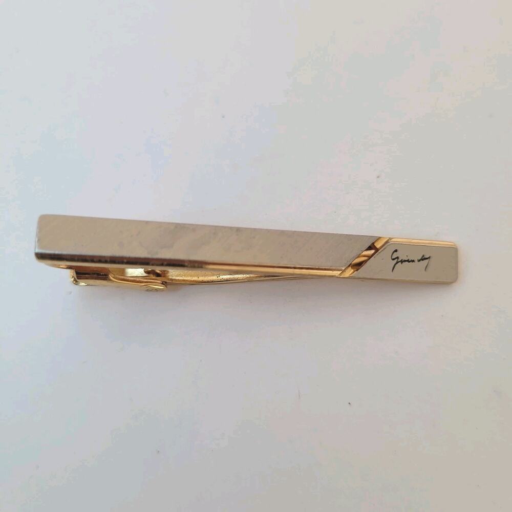 Givenchy Gold Silver Tone Tie Bar Clip 2 Inch Logo Vintage‎ Minimalistic Clasp